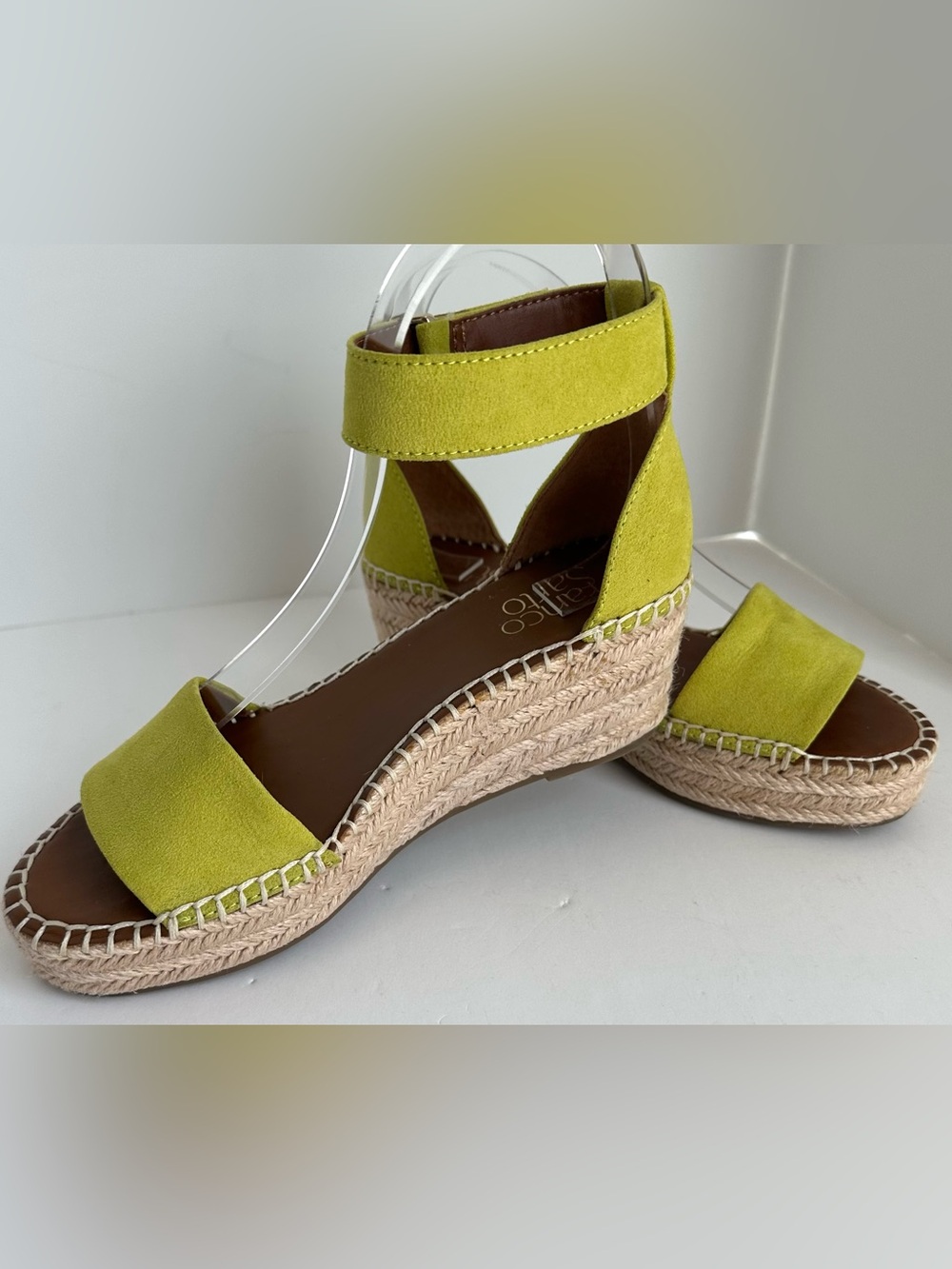 Franco Sarto Pela  Chartreuse suede wedge sandals (NWOT) - Picture 5 of 11